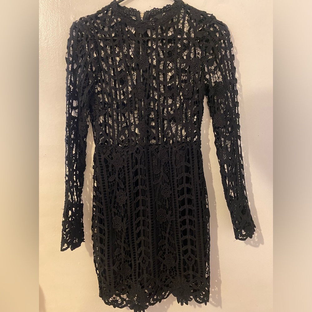Missguided Crochet Lace Long Sleeve Mini Dress